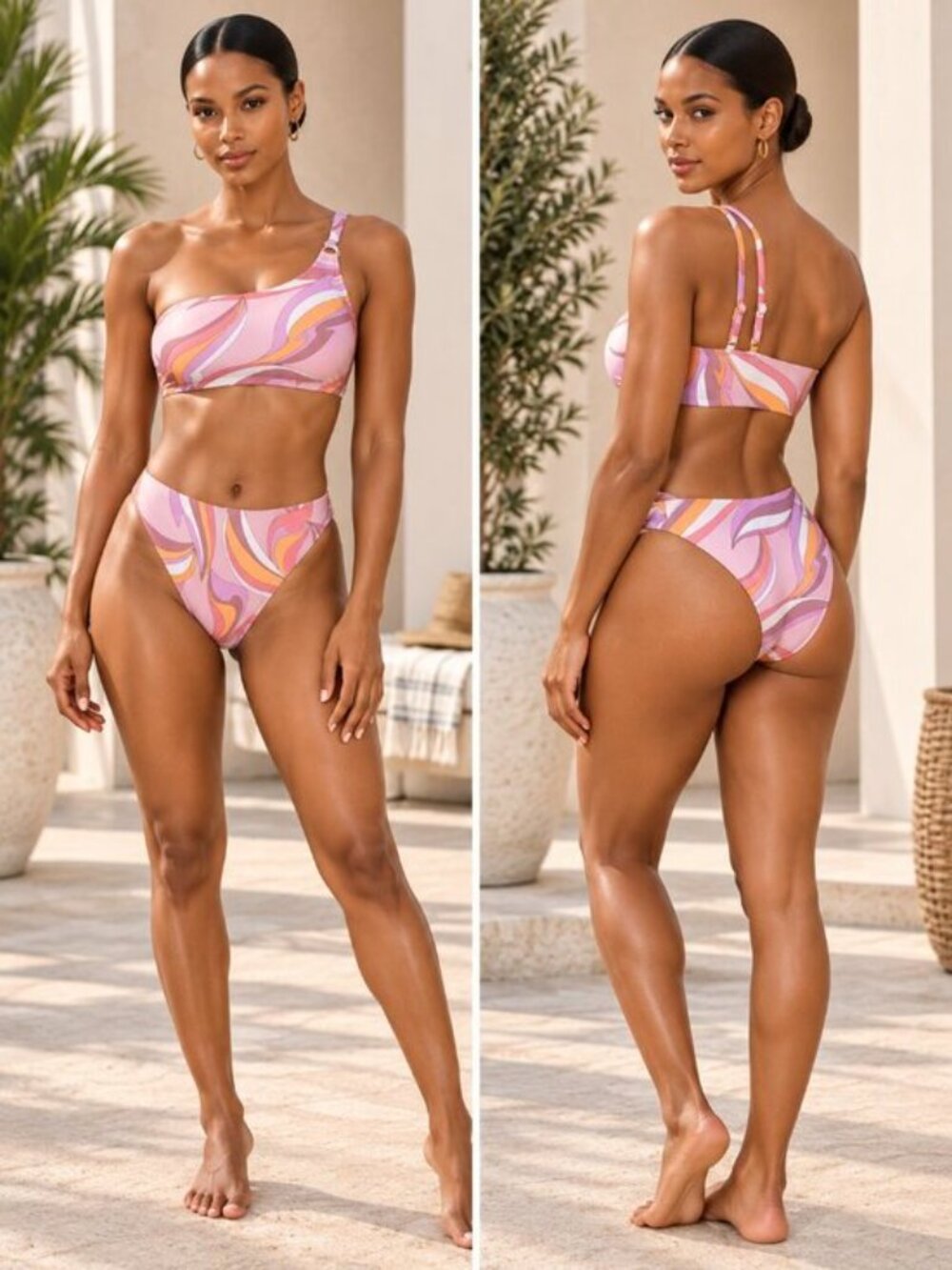 Cupshe x JoJo Spritzy High-Rise Bikini Bottoms | L | NWT | Pink